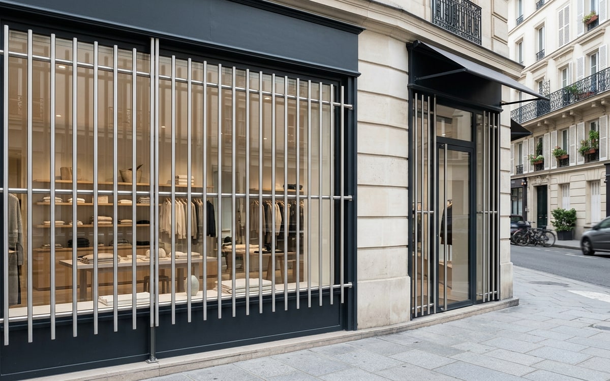 Grille métallique à tubes droits pour magasin