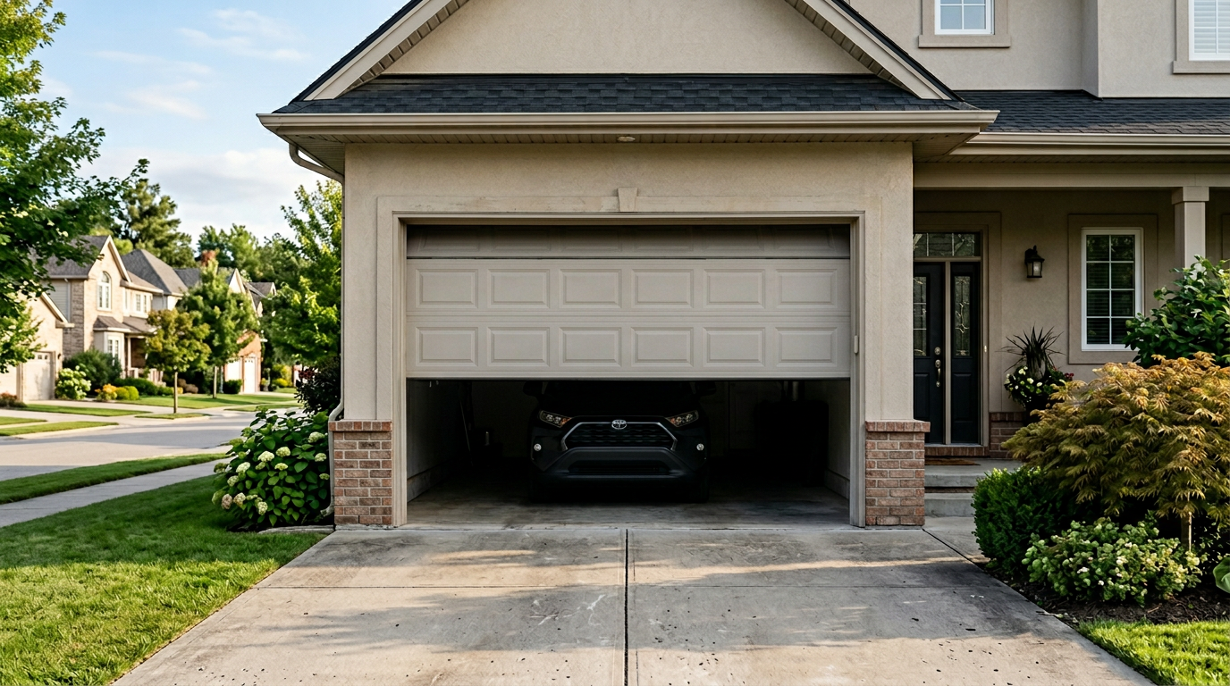 Porte de garage sectionnelle motorisée en position ouverte