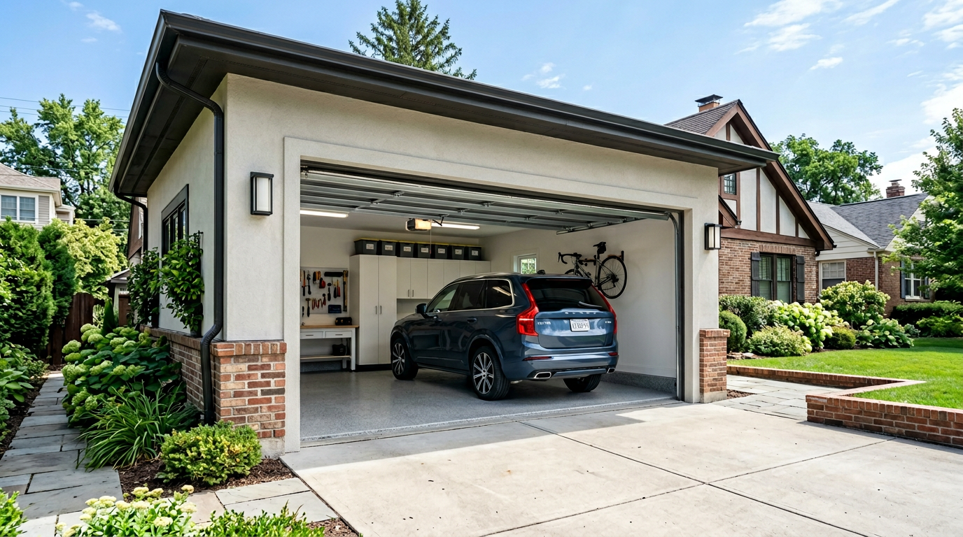 Porte sectionnelle ouverte avec véhicule au garage