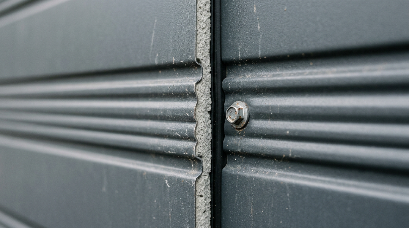 Porte sectionnelle isolante — détail panneaux rainurés