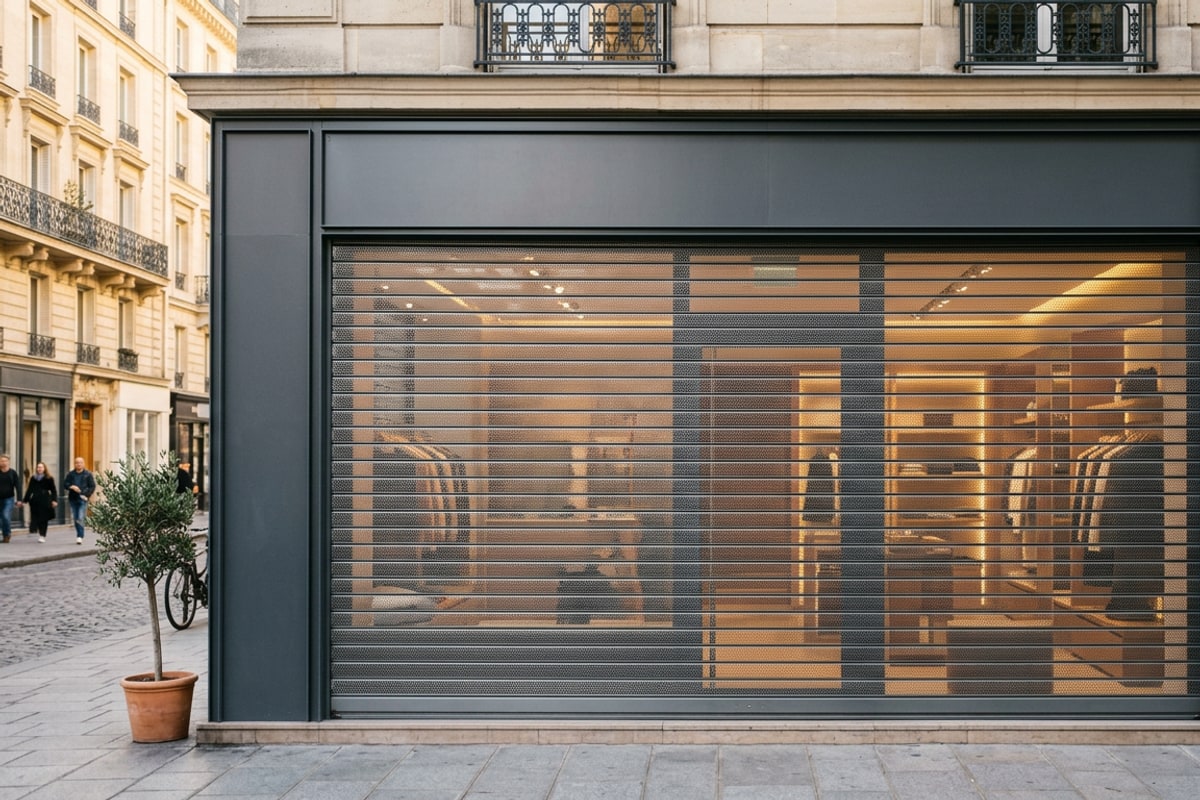 Rideau métallique microperforé pour magasin